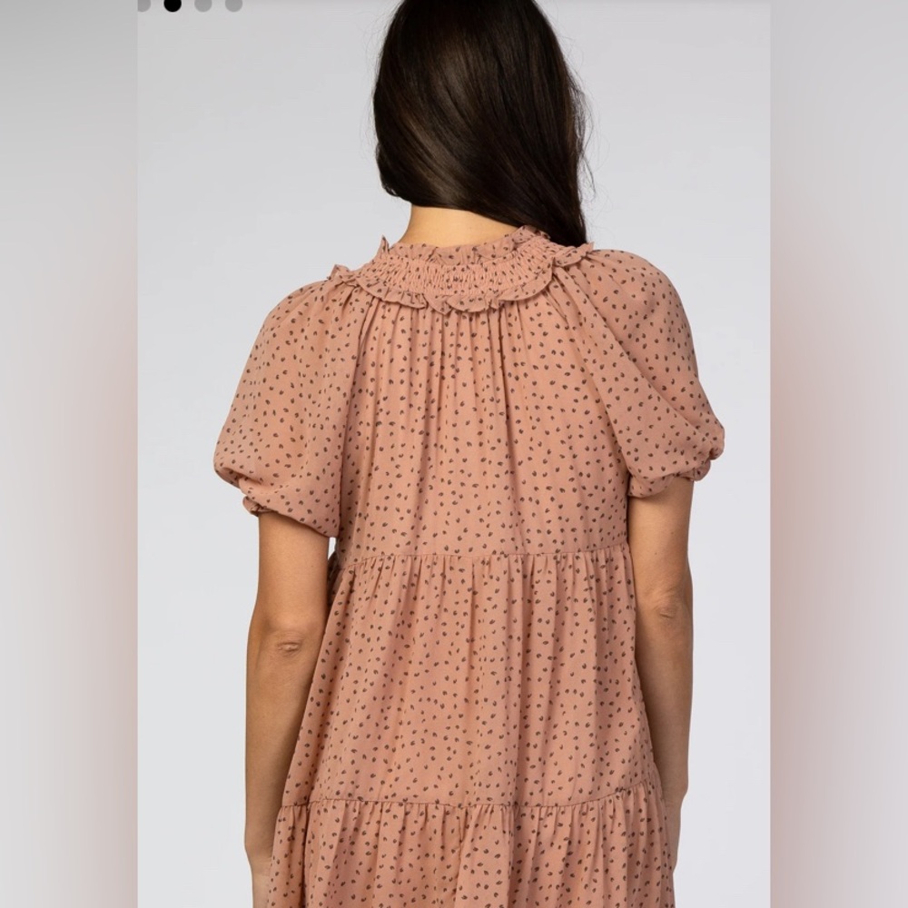Merci Printed Front Tie Tier Dress | New No Tags | Size L | Color Dark Peach - Picture 4 of 10